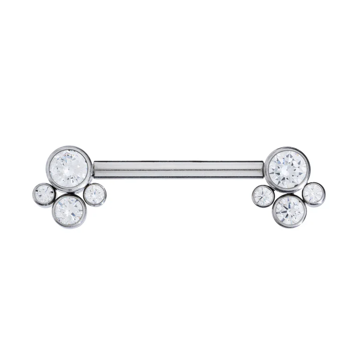 Titanium Int. Threaded Nipple Barbell With 4 Cubic Zirconia Cluster