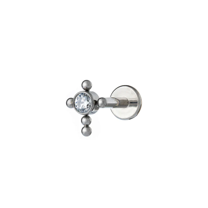Titanium Round Cubic Zirconia Stone Top With Beads