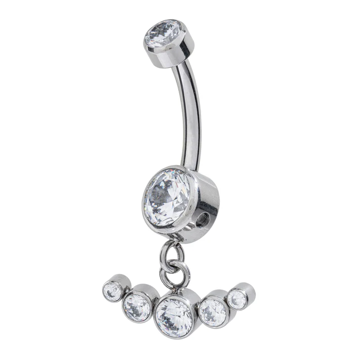 Titanium Int. Threaded Navel Banana w/ Hanging 5 CZ Curve
