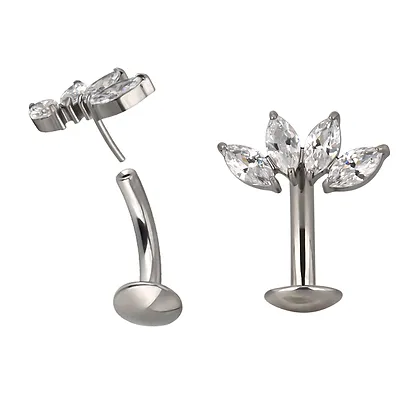 Titanium Threadless Floating Navel Banana With 4 Marquise CZ Stones