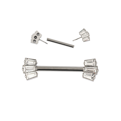 Titanium Threadless Nipple Barbell With Baguette Cubic Zirconia Stones