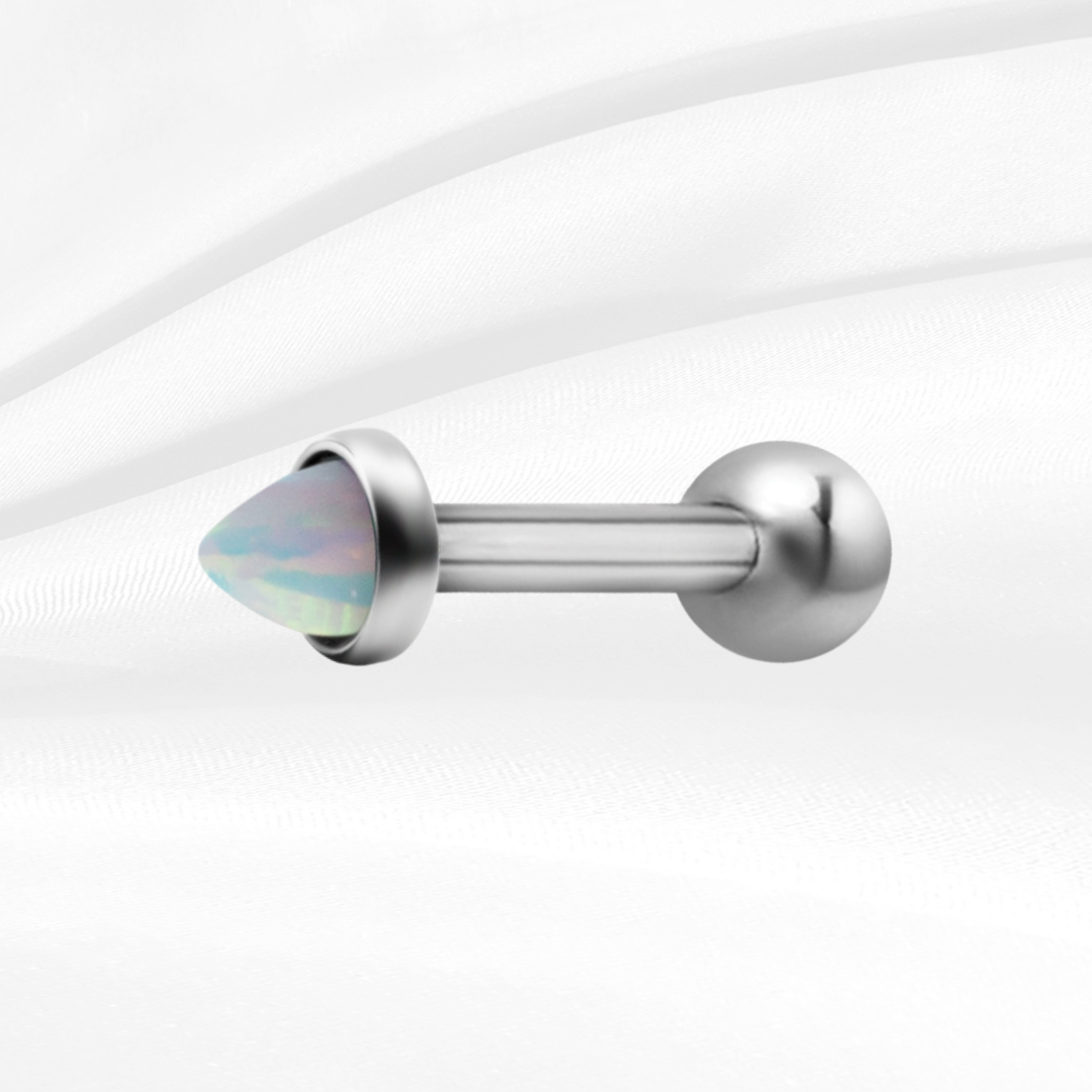 Internally Threaded Barbell 16G (1.2mm) With White Opal Spike