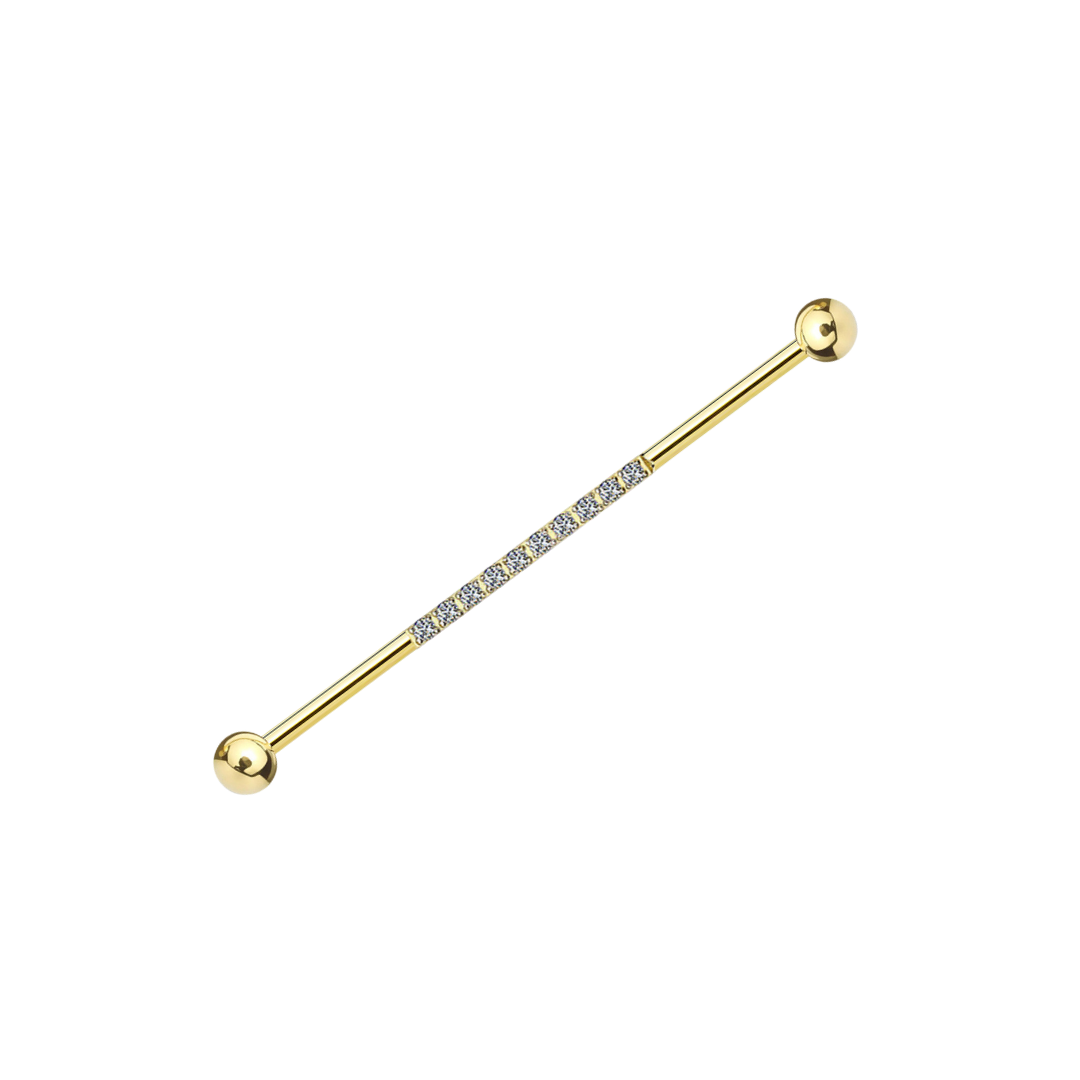 Titanium Industrial Barbell With Cubic Zirconia Pave