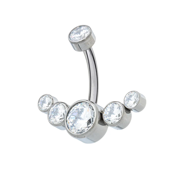 Titanium Int. Threaded Navel Banana w/ 5 CZ Curve