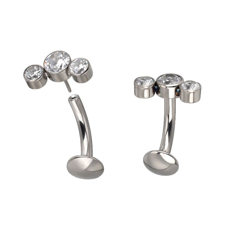 Titanium Threadless Floating Navel Banana With 3 CZ Bezel-Set Jewel