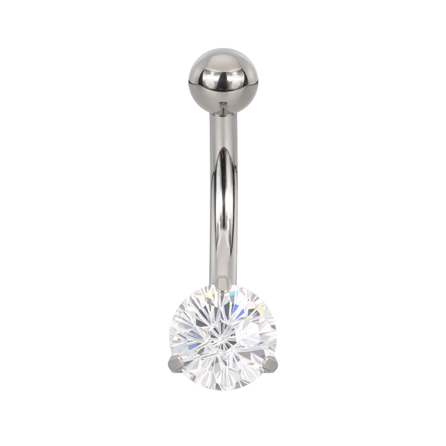 Titanium Int. Threaded Navel Banana With Small Prong-Set Cubic Zirconia