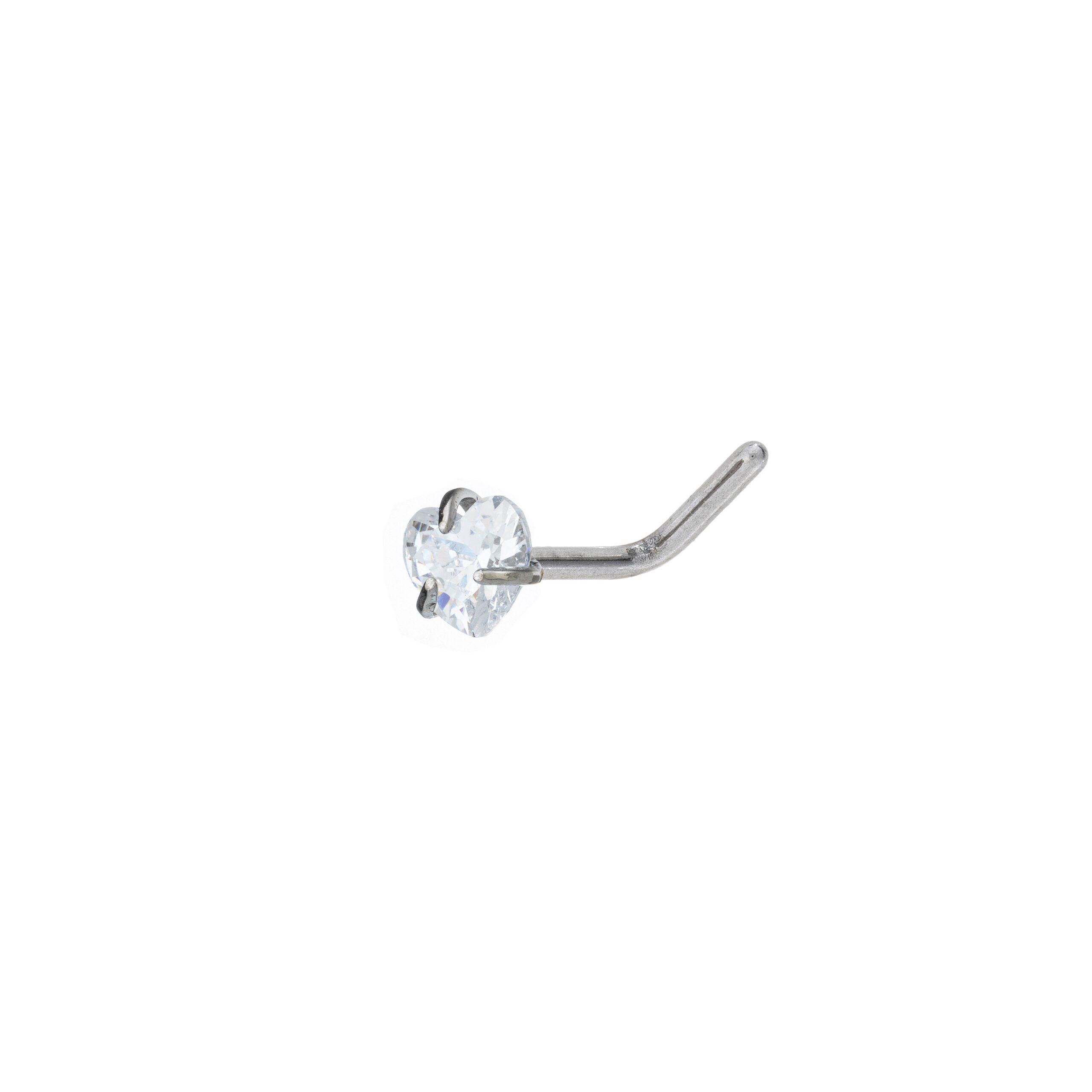 Titanium Heart Zirconia L-Shaped Nose Stud