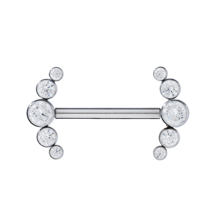 Titanium Int. Threaded Nipple Barbell With 5 CZ Stone Curve