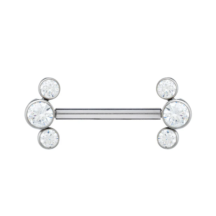 Titanium Int. Threaded Nipple Barbell w/ 3 Round CZ Stones