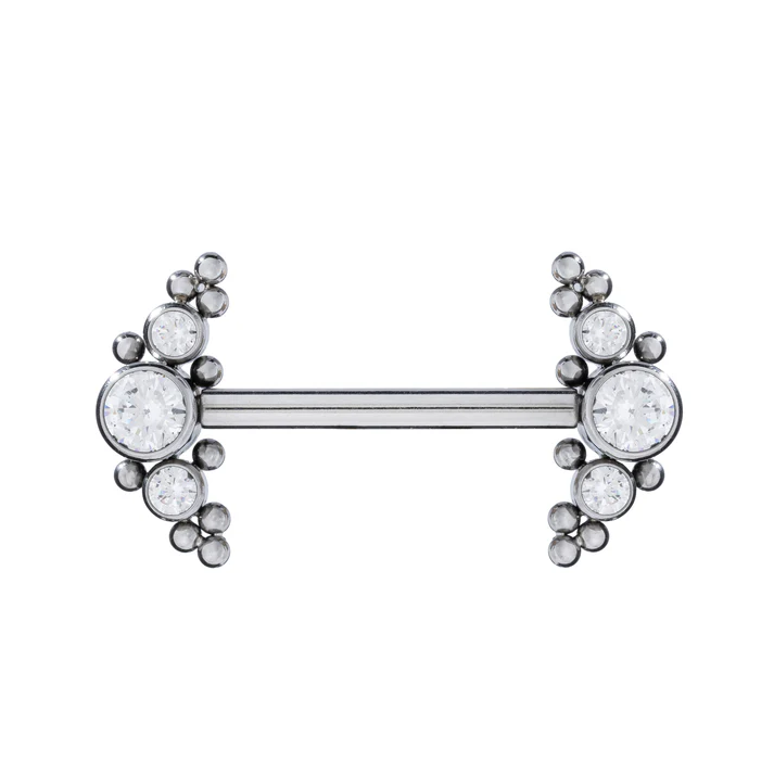 Titanium Int. Threaded Nipple Barbell w/ 3 CZ & Beads
