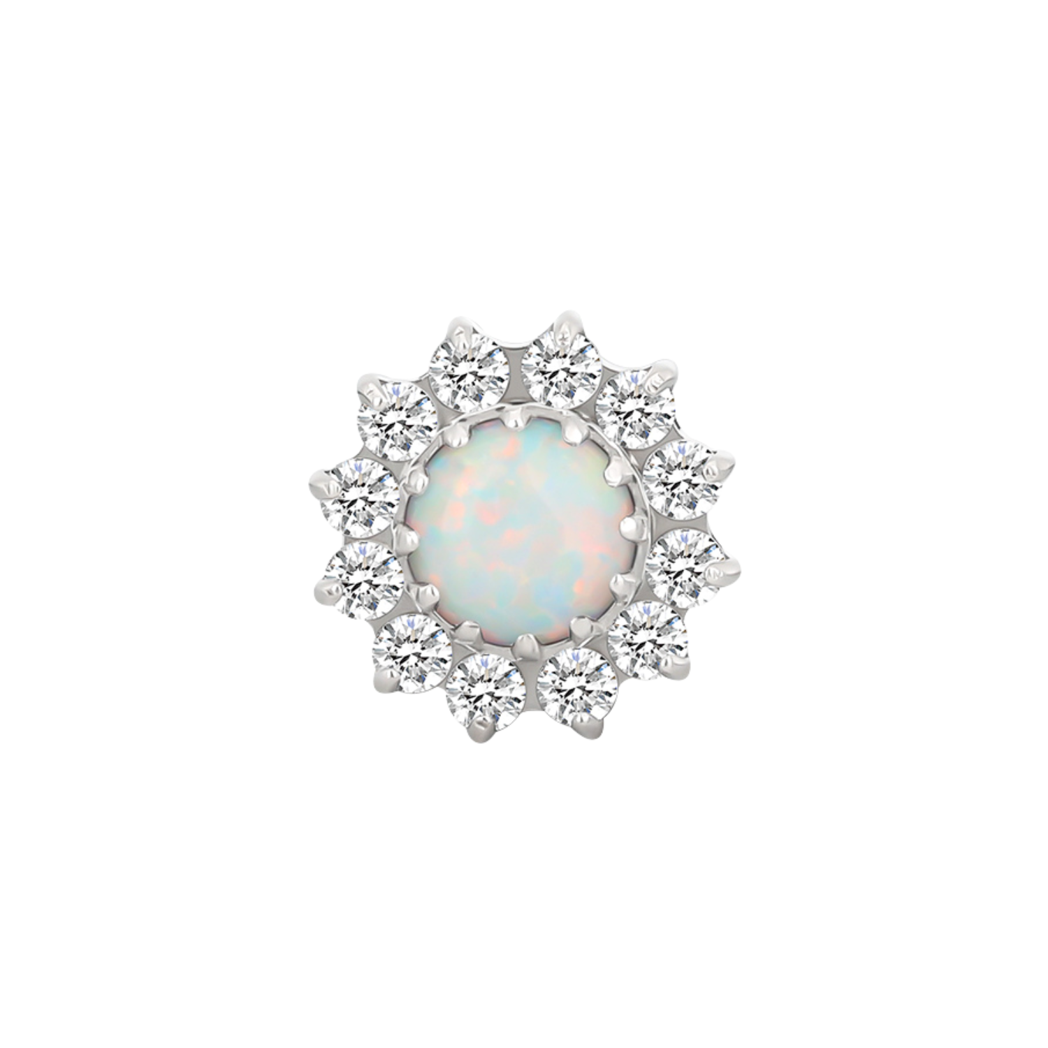 Titanium Flower Top With White Opal Center Stone & Cubic Zirconia
